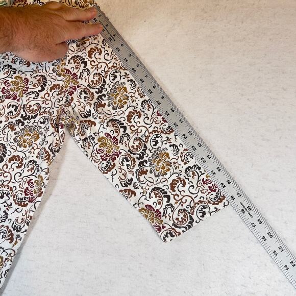 Shenanigans Shirt Woman's XL Floral Crew Neck 3/4 Sleeves Browns & White Fall - Picture 9 of 12